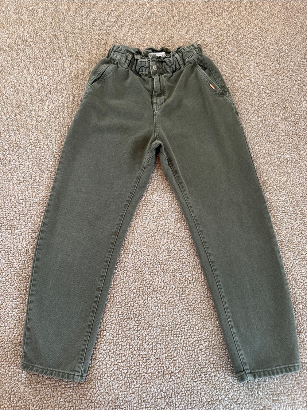 Zara Olive Green Paperbag Waist Casual Pants